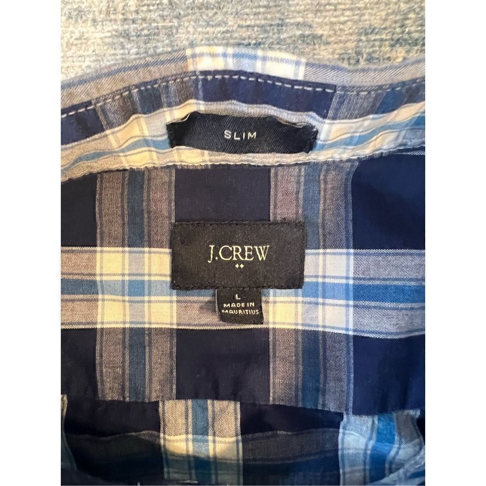 J Crew Blue White Plaid Slim Fit Button Down Shirt Large - Picture 3 of 7